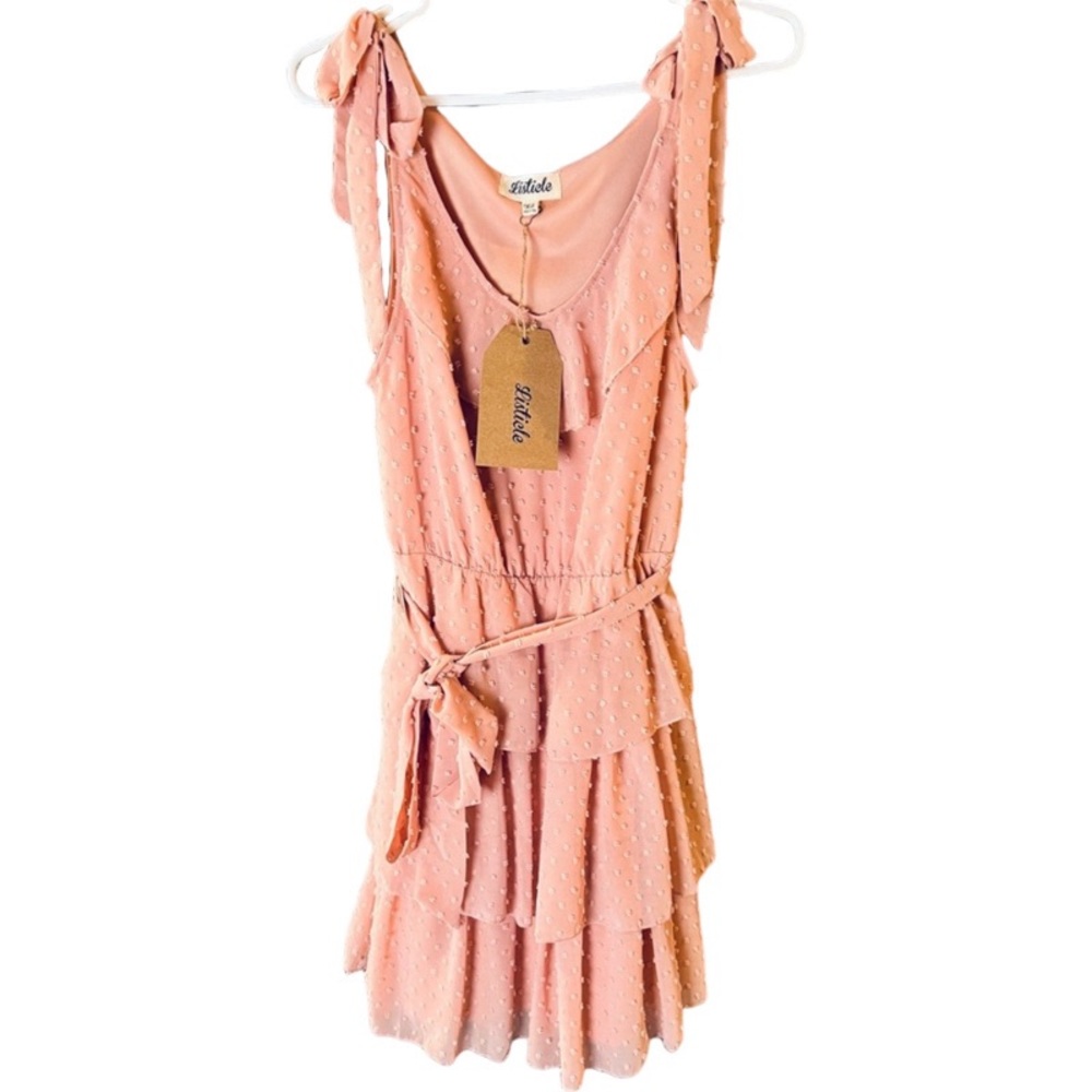 Pink Swiss Dot Ruffle Tiered Dress NWT